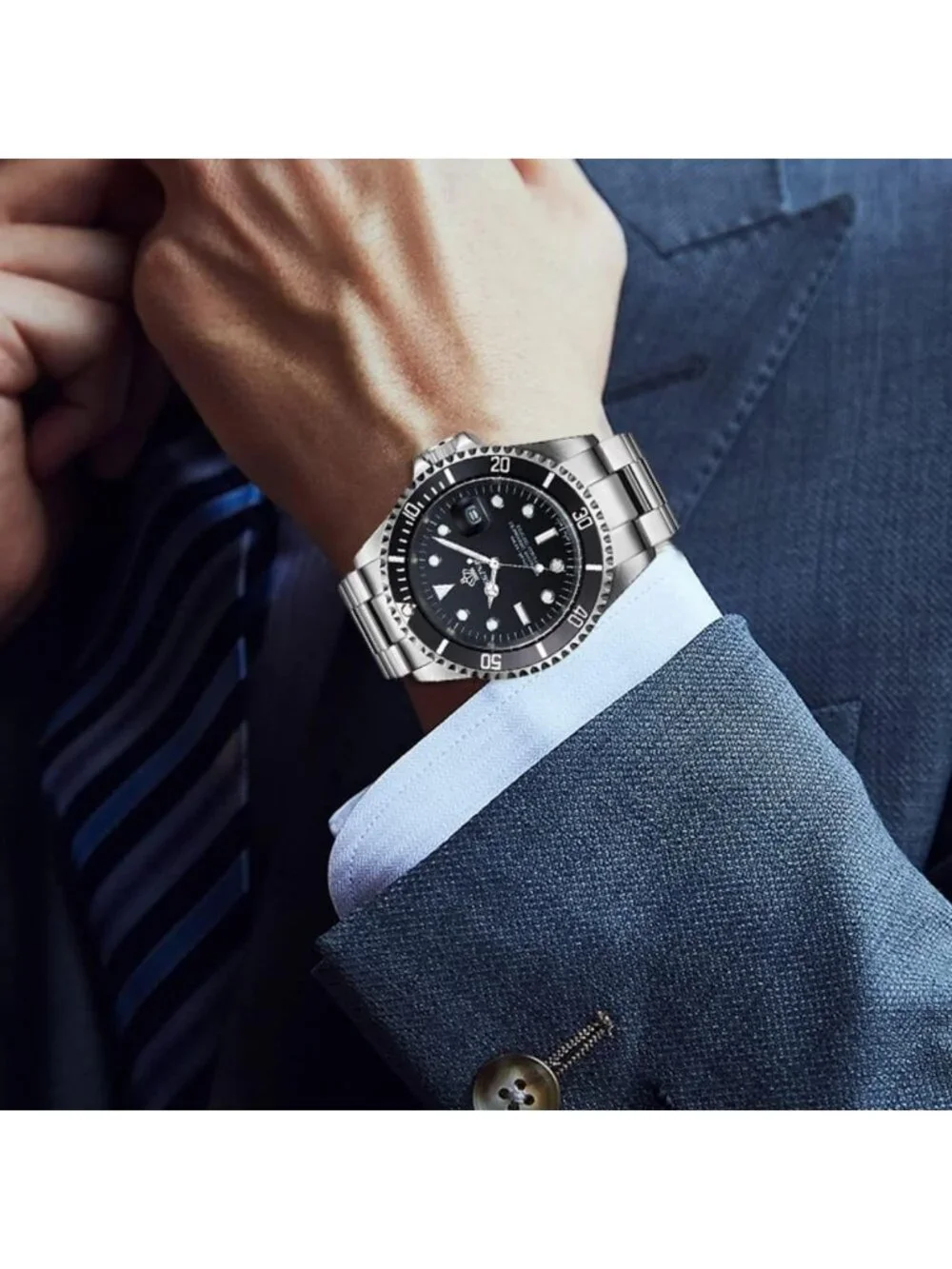 Luxury Men's Quartz Watch with Rotatable Bezel, Sapphire Glass & Luminous Hands